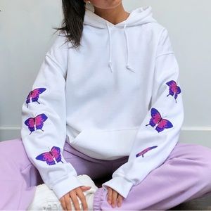 White Butterfly Arm Print Hoodie